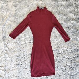 Windsor Red Mini Dress XS, Bodycon Ribbed Sweater Dress